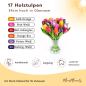 Preview: Handbemalte Tulpen aus Holz in  bunten Farben, 17 Stück, stehend in einer Glasvase