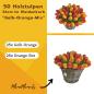 Preview: Handbemalte Tulpen aus Holz in Pink, Orange und Gelb, 50 Stück, stehend in einem Weidenkorb