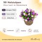 Preview: Hand-painted wooden tulips in lilac colors, 50 pieces, standing in a wicker basket