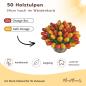 Preview: Hand-painted wooden tulips in pink, orange and yellow, 50 pieces, standing in a wicker basket