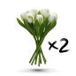 Preview: 2 x Tulip bouquet made of wood - 9 hand-painted wooden tulips, 20 cm tall, white/green, wooden flower decoration, made in Holland