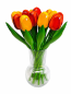 Preview: Handbemalte Tulpen aus Holz in  bunten Farben, 17 Stück, stehend in einer Glasvase