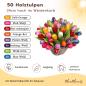 Preview: 50 Holztulpen in einem Weidenkorb - handbemalt, Holzblumen Deko, Made in Holland