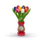 Preview: 9 Holztulpen, 20 cm hoch in roter Holland Holz Vase mit Delfter-Windmühle, Tulpen handbemalt, Blumenstrauß, Dekoration, Made in Holland