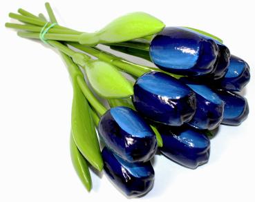 Tulip bouquet made of wood - 9 hand-painted wooden tulips, 34 cm tall, blue/white, wooden flower decoration, made in Holland