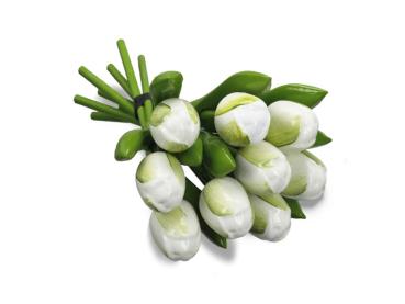 Tulip bouquet made of wood - 9 hand-painted wooden tulips, 20 cm tall, white/green, wooden flower decoration, made in Holland
