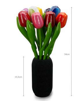 9 wooden tulips including 3D vase, 34 cm high, tulip bouquet, hand-painted, decoration, gift, Made in Holland