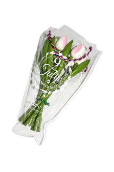 Tulip bouquet made of wood - 9 hand-painted wooden tulips, 34 cm tall, white/pink, wooden flower decoration, made in Holland