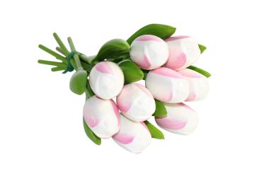 Tulip bouquet made of wood - 9 hand-painted wooden tulips, 34 cm tall, white/pink, wooden flower decoration, made in Holland