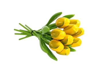 Tulip bouquet made of wood - 9 hand-painted wooden tulips, 34 cm tall, yellow/green, wooden flower decoration, made in Holland