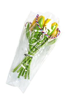 Tulip bouquet made of wood - 9 hand-painted wooden tulips, 34 cm tall, yellow/green, wooden flower decoration, made in Holland