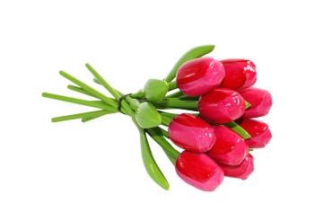 Tulip bouquet made of wood - 9 hand-painted wooden tulips, 34 cm tall, pink/red, wooden flower decoration, made in Holland