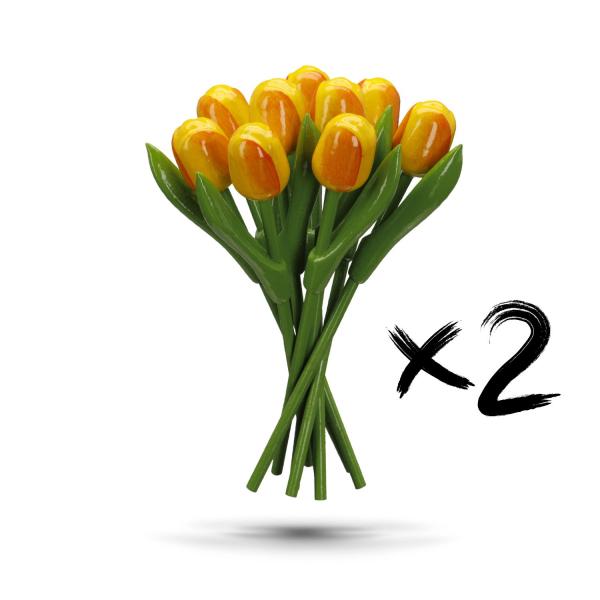 2x Tulip bouquet made of wood - 9 hand-painted wooden tulips, 20 cm tall, yellow/orange, wooden flower decoration, made in Holland