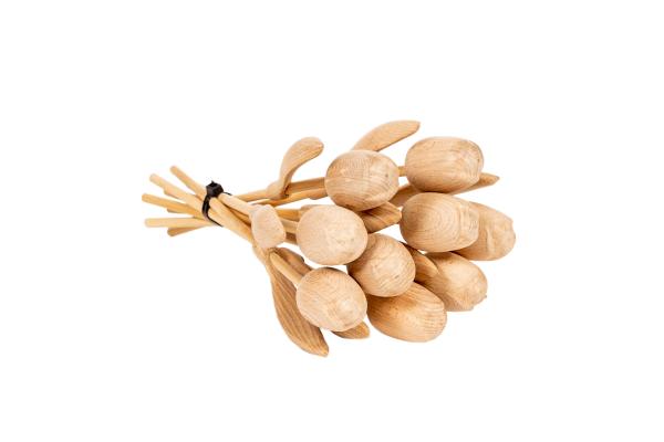 Handbemalte Tulpen aus Holz naturbelassen, 9 Stück, liegend