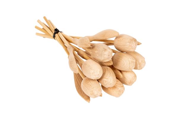 Tulip bouquet made of wood - 9 wooden tulips, 34 cm tall, natural/sanded, wooden flower decoration, made in Holland