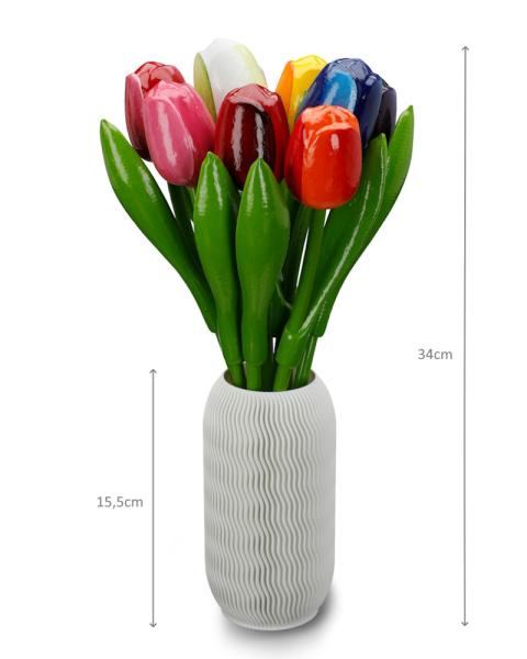 9 wooden tulips including 3D vase, 34 cm high, tulip bouquet, hand-painted, decoration, gift, Made in Holland