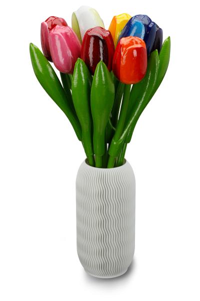 9 wooden tulips including 3D vase, 34 cm high, tulip bouquet, hand-painted, decoration, gift, Made in Holland
