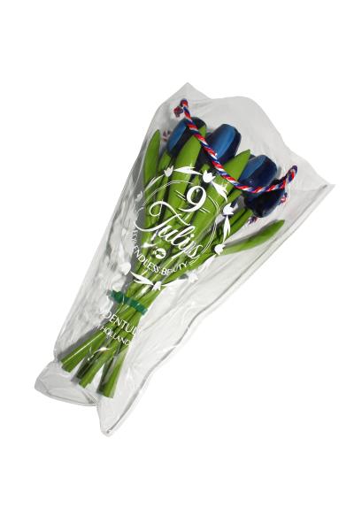 Tulip bouquet made of wood - 9 hand-painted wooden tulips, 34 cm tall, blue/white, wooden flower decoration, made in Holland