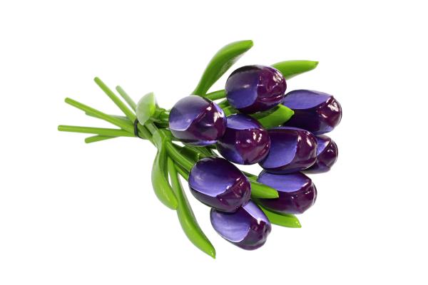 Tulip bouquet made of wood - 9 hand-painted wooden tulips, 34 cm tall, aubergine/white, wooden flower decoration, made in Holland