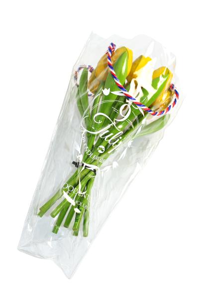 Tulip bouquet made of wood - 9 hand-painted wooden tulips, 34 cm tall, yellow/green, wooden flower decoration, made in Holland