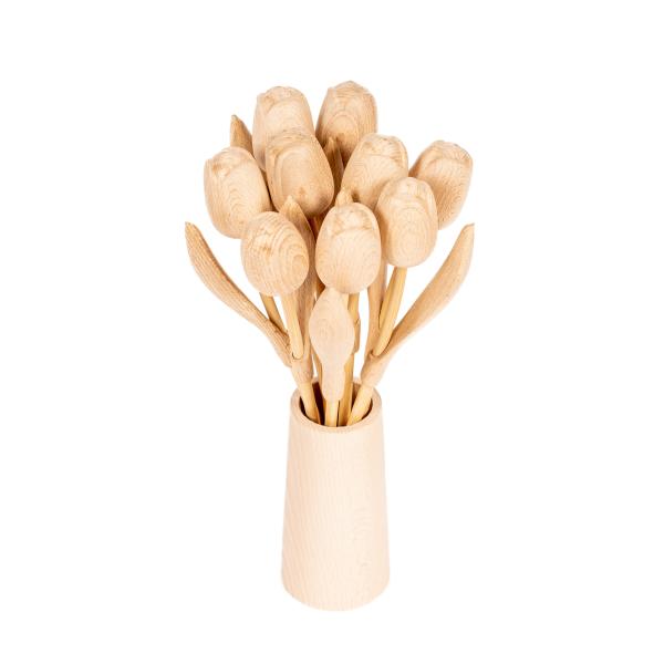 Wooden tulip bouquet, wooden flowers, 9 wooden tulips, 34 cm, including nature wooden vase, bouquet, decoration, gift,