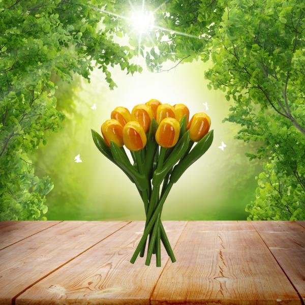 2x Tulip bouquet made of wood - 9 hand-painted wooden tulips, 20 cm tall, yellow/orange, wooden flower decoration, made in Holland