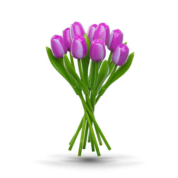 Tulip bouquet made of wood - 9 hand-painted wooden tulips, 34 cm tall, purple/white, wooden flower decoration, made in Holland