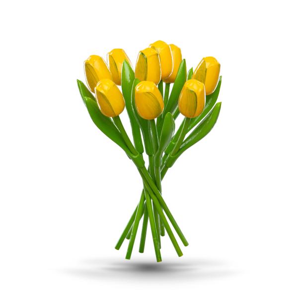 Tulip bouquet made of wood - 9 hand-painted wooden tulips, 34 cm tall, yellow/green, wooden flower decoration, made in Holland