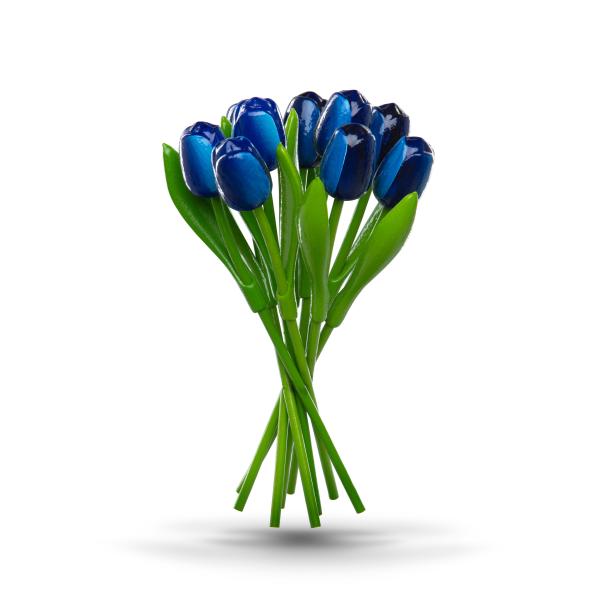 Tulip bouquet made of wood - 9 hand-painted wooden tulips, 34 cm tall, blue/white, wooden flower decoration, made in Holland