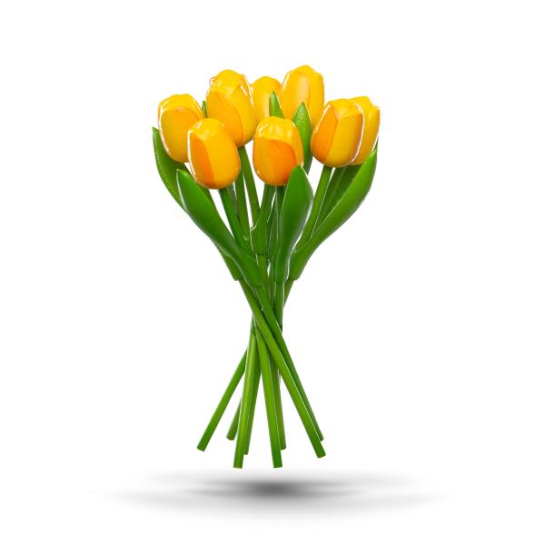 Tulip bouquet made of wood - 9 hand-painted wooden tulips, 34 cm tall, yellow/orange, wooden flower decoration, made in Holland