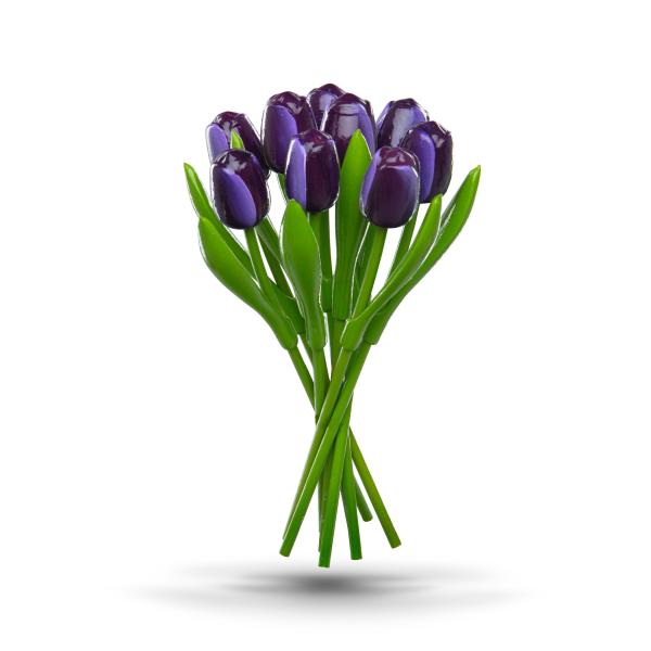 Tulip bouquet made of wood - 9 hand-painted wooden tulips, 34 cm tall, aubergine/white, wooden flower decoration, made in Holland