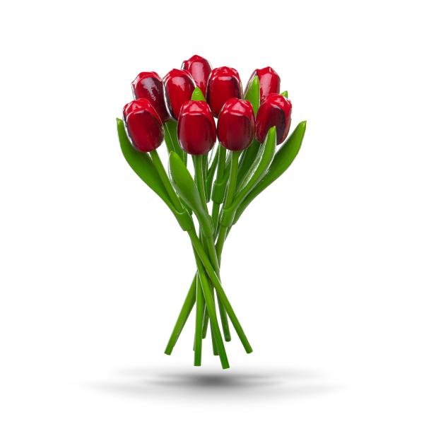 Tulip bouquet made of wood - 9 hand-painted wooden tulips, 34 cm tall, red/aubergine, wooden flower decoration, made in Holland