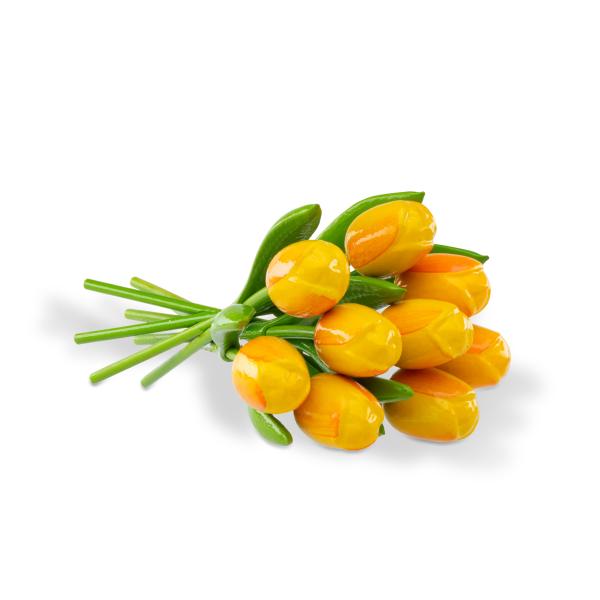 Tulip bouquet made of wood - 9 hand-painted wooden tulips, 34 cm tall, yellow/orange, wooden flower decoration, made in Holland