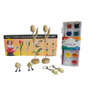 Malset Holztulpen, Malen Sie Selbst! Incl. Wasserfarbkasten, Pinsel, 2 St. Holztulpen im Sockel 20cm hoch, 2 Holzvögel, 2 Holzklompen (Schlüsselanhänger)